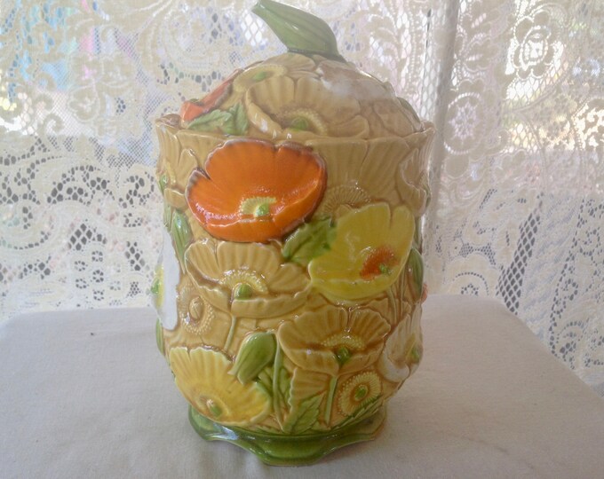 Fred Roberts Flaming Poppy Cookie Jar Canister 1970s Classic