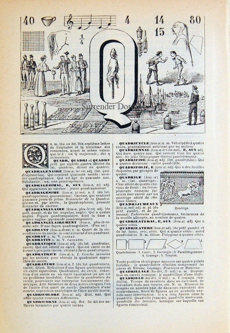 Letter Q French Dictionary Alphabet Chart Monogram Paris Etsy