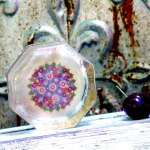 Vintage Petitpoint Glass Paperweight Shabby Chic Home Office 1960s Pink Lilac Green image 1