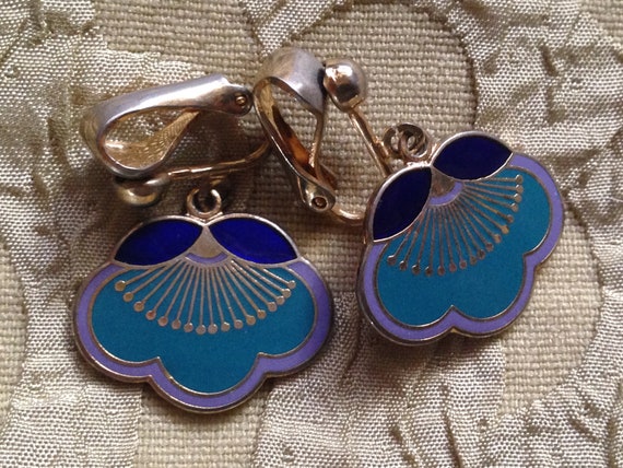 Laurel Burch Earrings PLUM BLOSSOM Turquoise Coba… - image 1