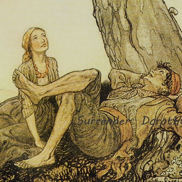 Travelers & Plane Tree Arthur Rackham Vintage Children's Nursery Lithograph Art Print To Frame