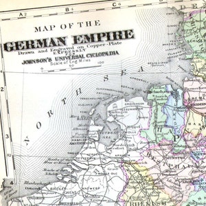ドイツ帝国の地図 1896 アンティーク彫刻地図 額装 ヨーロッパ地図 13.5 x 10.5 インチ