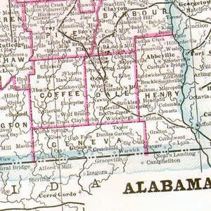 Alabama USA State Map Antique Copper Engraved North American Cartography 1892 Victorian Geography Art To Frame