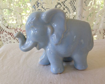 Blue Elephant Succulent Pottery Planter Vase Powder Room Office Catch-All Vintage Cutie Baby Gift