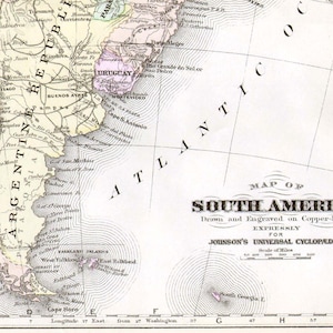 南アメリカ地図 1896年 ビクトリア朝アンティーク銅彫刻チャート 額装