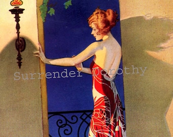 1926 Redhead Flapper Girl At The Gate Vintage Color Advertisement Lithograph To Frame