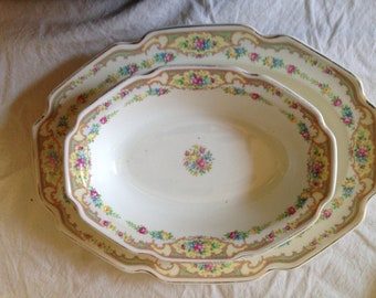 Mount Clemens Mildred Serving Platter AND Vegetable Bowl Gorgeous 22k Gold Trim 1930s American Depression Era