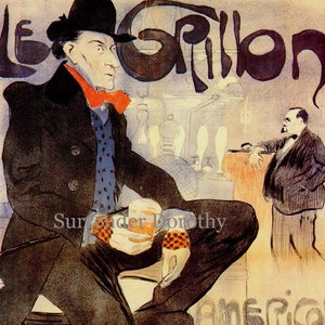 Le Grillon Jaques Villon Paris France Victorian Bar Advertisement 1899 Vintage Lithograph Poster To Frame