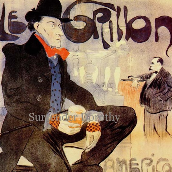 Le Grillon Jaques Villon Paris France Victorian Bar Advertisement 1899 Vintage Lithograph Poster To Frame