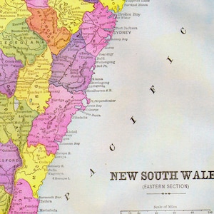 ニューサウスウェールズ オーストラリア地図 アンティーク銅版画 ヴィンテージ地図作成 1892 ビクトリア朝地理アート 額装
