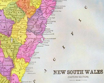 New South Wales Australia Map Antique Copper Engraving Vintage Cartography 1892 Victorian Geography Art To Frame