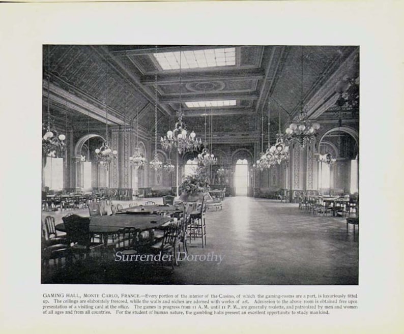 Monte Carlo Casino Gaming Room France 1890 Rotogravure Black & White Victorian Photo Illustration To Frame image 3