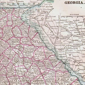 ジョージア州地図 アンティーク銅版画 北米地図 1892年 ビクトリア朝地理アート 額装