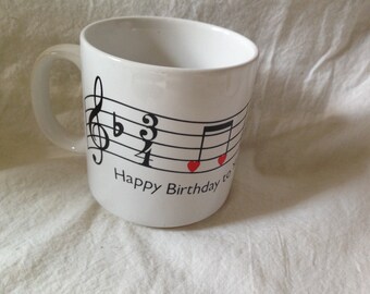 Happy Birthday To You Mug Vintage RUSS Coffee Cup 1980s Musical Heart Notes