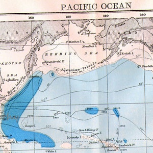 太平洋の深さを示す 1892 年 ヴィンテージ ビクトリア朝 アンティーク 銅版画 地図 額装