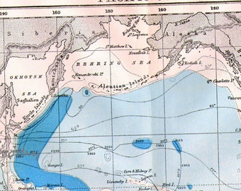 Pacific Ocean Showing Depths 1892 Vintage Victorian Antique Copper Engraving Cartography to Frame