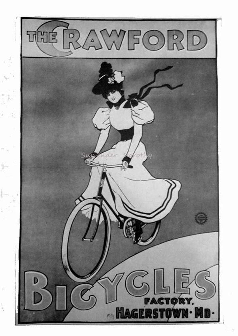 Gladiator Bicycle Art Nouveau Advertisement 1895 Victorian Era Lithograph Poster Ad To Frame Black & White image 3