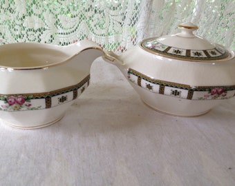 Edwin M Knowles Covered Sugar Bowl Creamer 1920s 1930s USA Gold Trim Formal Dining