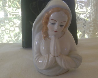 Madonna Virgin Mary Vase Pale Blue White Porcelain Vintage Home Decor For Your Sacred Space Japan