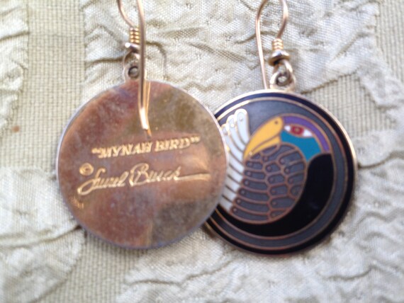Laurel Burch Earrings BLACK MYNAH BIRD Cloisonne … - image 2