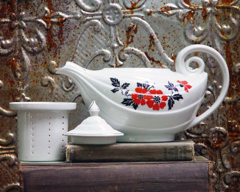 Teapot Hall's Superior China Red Poppy Radiance Aladdin Etsy