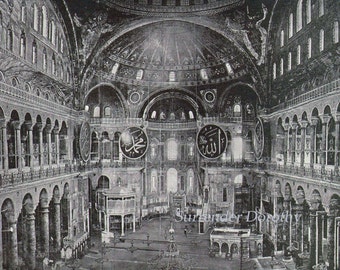 Mosque Of St. Hagia Sophia Constantinople Turkey 1890 Rotogravure Photo Victorian Era Architecture Illustration To Frame Black & White