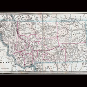 Montana USA State Map Antique Copper Engraved North American Cartography 1892 Victorian 
