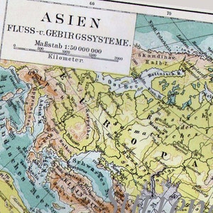 アジア地図 地形 川 山 水路 1887 ビクトリア朝 ヴィンテージ スチール彫刻 アンティーク 地質学 地図作成 額装