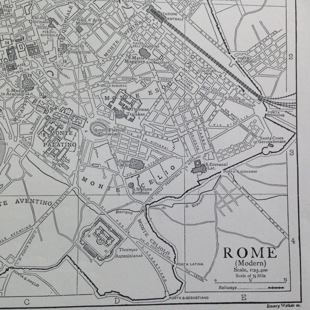 Rome Italy Map 1910 Vintage Edwardian Steel Engraving Cartography to ...