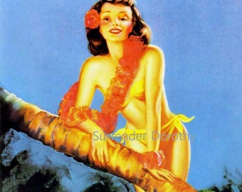 Island Serenade Pinup Girl Billy DeVorss Girlie Poster Print To Frame Cheesecake Art 1930