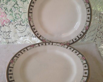 4 Antique Luncheon Salad Plates Edwin M Knowles 8 Inches 1920s 1930s USA Gold Trim Formal Dining