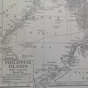 フィリピン諸島地図 1910 ヴィンテージ エドワード朝 スチール彫刻 地図作成 額装