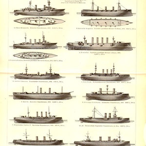 Gráfico de cruzadores de batalha alemanha navios da marinha 1887 vitoriano vintage marítimo militar gravura para enquadramento preto e branco