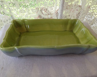 Haeger Pottery Bonsai Planter Avocado Green & Gray 1960s Mid Century Vintage Serving Tray