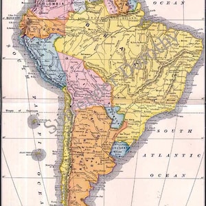 Mapa América do Sul 1903 Eduardiano Gravura Antiga Cartografia Geografia Arte Para Emoldurar