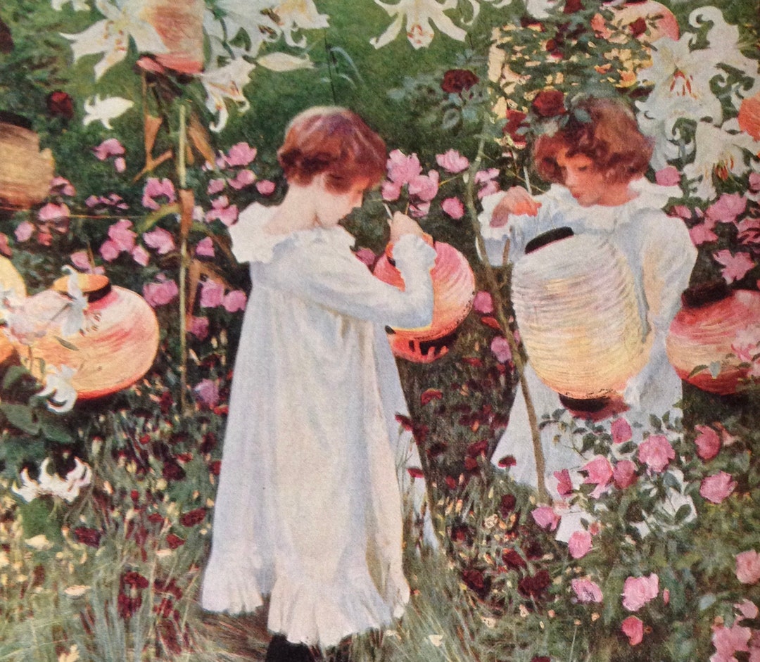 Carnation Lily Lily Rose John Singer Sargent Art Masters Color Lithograph Vintage Lithograph to