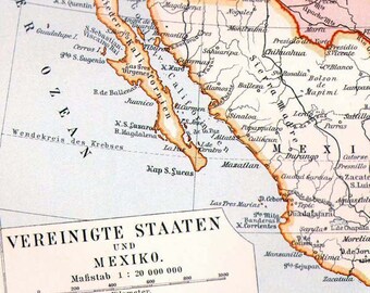 United States Mexico Cuba Central America Map 1906 Edwardian Antique Steel Engraved Cartography Original Art To Frame