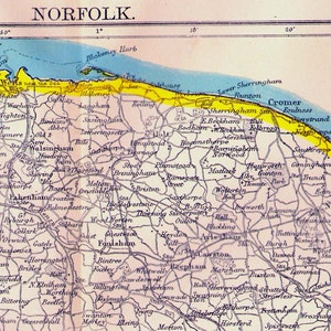 ノーフォーク州 イングランド 地図 アンティーク 銅版画 ヨーロッパ地図 1892 ビクトリア朝 地理 アート 額装