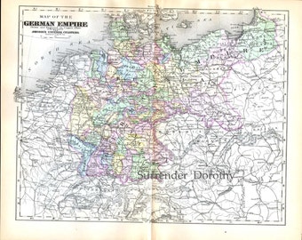 ドイツ帝国の地図 1896 アンティーク彫刻地図 額装 ヨーロッパ地図