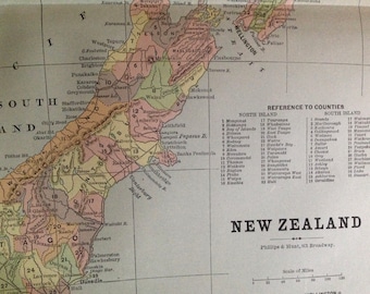 New Zealand Tasmania Map 1886 Victorian Era Antique Copper Engraved Oceania Cartography To Frame