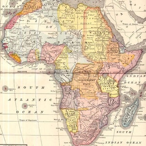 Afrika Karte 1903 große Edwardian antike handkolorierte Stahlstich Vintage Map To Frame