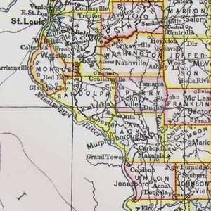 イリノイ州アメリカ地図 アンティーク アクアチント 銅版画 北米地図 1892 ビクトリア朝地理アート 額装