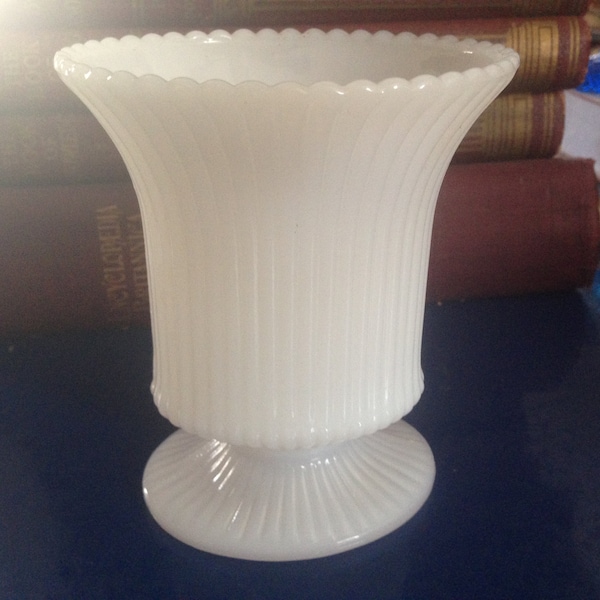 Vintage Footed Ribbed Milk Glass Vase E O Brody Traditional White Wedding Mid Century USA 1960s