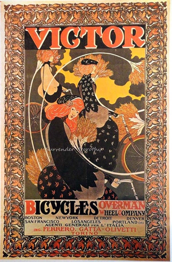 Victor Bicycles Will Bradley Redhead Art Nouveau 1899 Lithograph