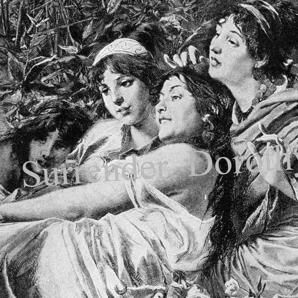 Aesop Scores With The Local Ladies 1908 Edwardian Era Engraving To Frame Black & White