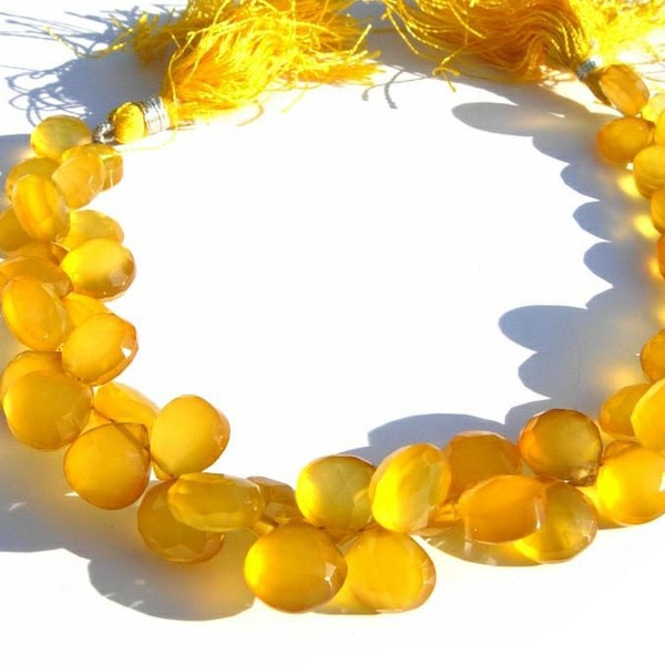 Fine quality yellow chalcedony faceted heart briolettes 20 pcs