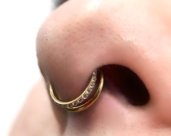 16G Titanium CZ Row Conch Neus Septum Ring, Cubic zirconia Septum Ring, Helix ring, Scharnierende Piercing Sieraden, Cadeau voor haar, Moederdag cadeau