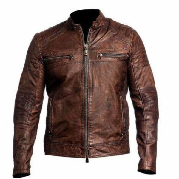 Handmade Vintage Brown Leather Jacket For Mens | Distressed Quilted Motorcycle Jacket |