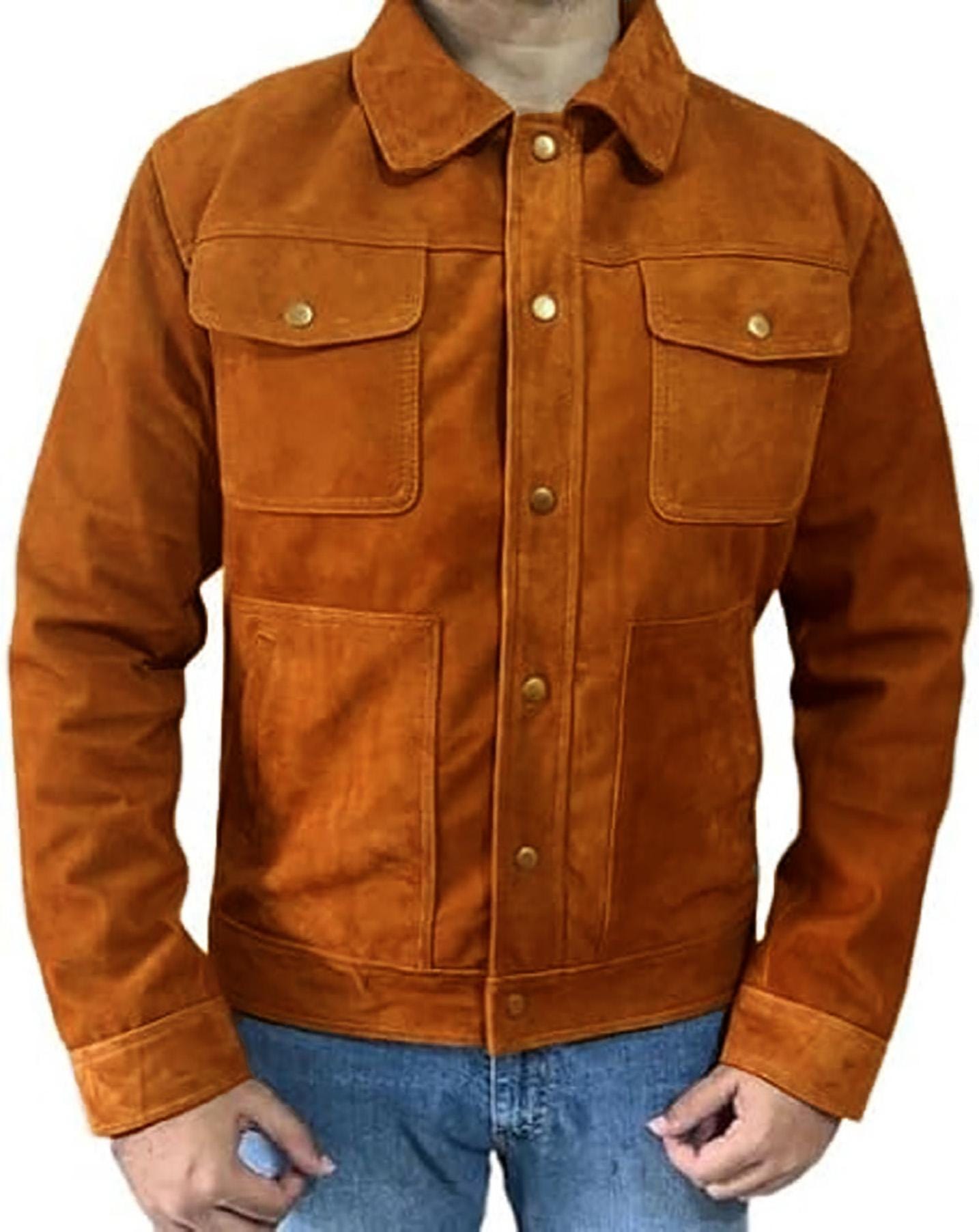 Men's Button Down Suede Leather Jacket | Handmade Goatskin