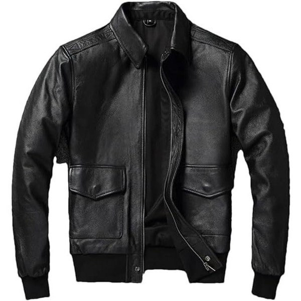 A2 Leather Jacket | Handmade Black A2 Bomber Jacket | Gift For Husband |